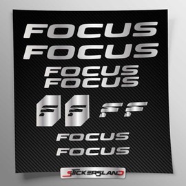 Stickersland® Sticker Set Compatible with Frame Focus MTB Mountain Bike and Helmet | Sticker Stickers with Logos | Stickersland® (Shiny Silver Metallic)