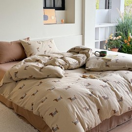 Erwinmu Duvet Cover Set Queen Size Brown Dachshund Bedding Set for Girls Boys,Dog Puppy Duvet Cover Kids with Zipper Closure and 2 Pillowcases