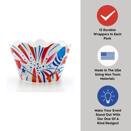 4th of July Party Supplies Cupcake Wrappers (12 Pack) - USA Red, White & Blue Independence Day Party Ideas, Fourth of July Fireworks Decorations, July 4th Party Favors