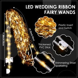 Simgoing 48 Pcs Lighted Wedding Fairy Wands LED Foil Tinsel Wedding Sticks LED Light Up Stick Glow in The Dark Flashing Wands Sparklers for Birthday Party Favors(Gold)