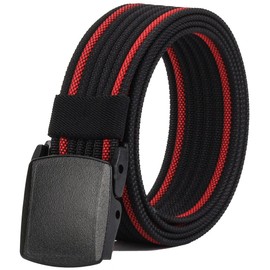 LionVII Men Nylon Canvas Belt Tactical Casual Style with Plastic Buckle,Durable Breathable Web Strap Adjustable for Pants Below 46 Inch(Black and Red)