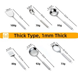 HOLADAWN Stainless Steel Kitchen Cooking Utensil Set - 6 Pcs Premium Serving Utensils with Spatula, Turner, Ladle, Spoon & More