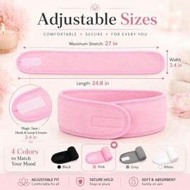4 Pcs Terry Cloth Facial Headband for Women - Adjustable Non-Slip Hair Wrap, Soft Stretchable Headband for Washing Face, Makeup, Shower & Spa