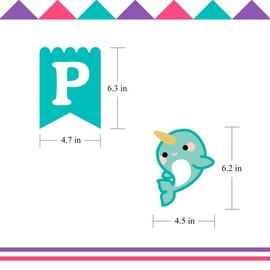 Narwhal Happy Birthday Banner, Girl Purple Pink Tiffany Blue Birthday Party Bunting Sign Decoration