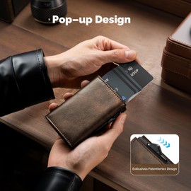 Slim Wallet with Coin Compartment Men's Wallet with RFID Protection, Men's Slim Smat Wallet, Pop-up Card Holder for 10 Cards, Men's Card Wallet, a06-khaki, Minimalist
