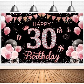 Rose Gold 30th Birthday Party Decorations, 30th Birthday Banner for Women 30 Year Old Birthday Party Supplies, 6x3.6ft Large Fabric Cheer to 30 Backdrop for Girls Photography Background