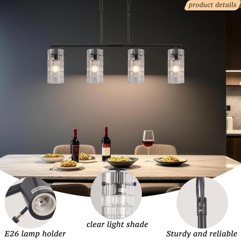 Cainjiazh 4-Light Black Chandelier, Modern Farmhouse-Style Pendant Light Kitchen Island