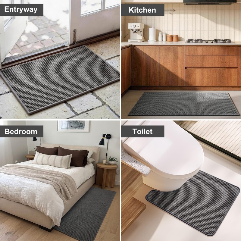 Triohero Bathroom Rugs Non Slip Washable, Super Absorbent Thin Bath