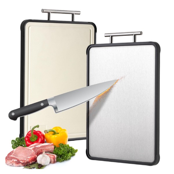 Kundita Stainless Steel Cutting Board, Double Sided Cutting Board for