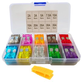 FULARR 80Pcs Professional Car Truck Boat Fuse, Assorted Standard Blade Fuse Assortment Kit, with Replacement Fuses Puller & Storage Case –– 2A / 3A / 5A / 7.5A / 10A / 15A / 20A / 25A / 30A / 35A