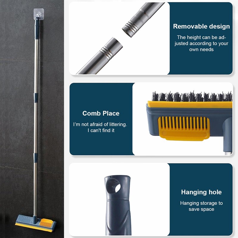 Floor Scrubber Brush, Telescopic Handle 2 in 1 Scraper Brush,