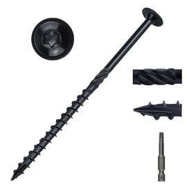 #14 x 6 Heavy-Duty Modified Truss Head Structural Deck & Lag Screws - Epoxy-Coated Black, Rust Resistant - Torx T30 Star Drive (Includes Bit) - for Outdoor Timber, Log, Landscaping Wood, 20-Pack
