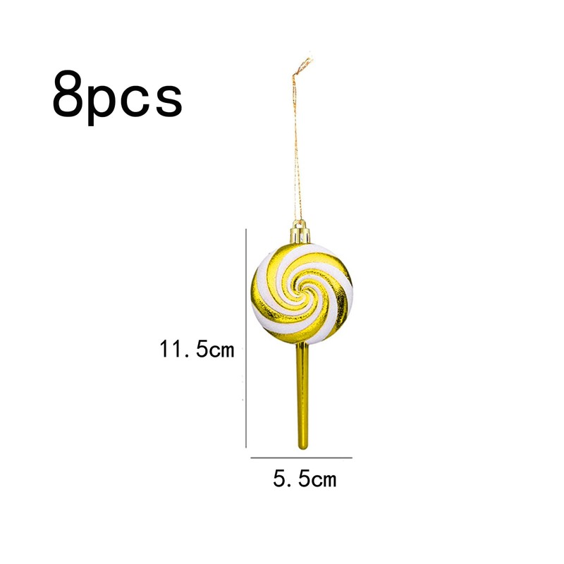 Herzwild 8 x Christmas Tree Decorations Candy Canes Lollipop Gold