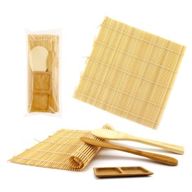 BambooMN Sushi Making Kit Rolling Mats, Rice Paddle, Spreader, Sauce Dish