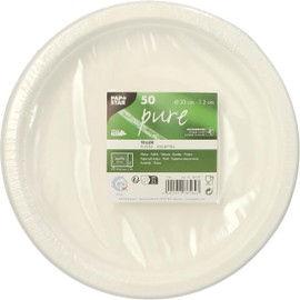 50 Plates Sugar Cane Pure Undivided Diameter 23 cm 2 cm White
