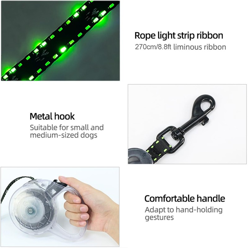 Luwint LED Dog Leash Retractable 8.8ft - Light Up Dog