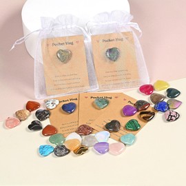 ISAROARO 28 Sets Pocket Hug Heart Worry Stone Keepsake Exchange Relationship Cards for Colleagues Family Distance Social Celebration of Life Gift (28 Heart)