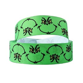 The Grinch Face 1 Inch Wide Repeat Ribbon Sold in Yard Lots (10 Yards)