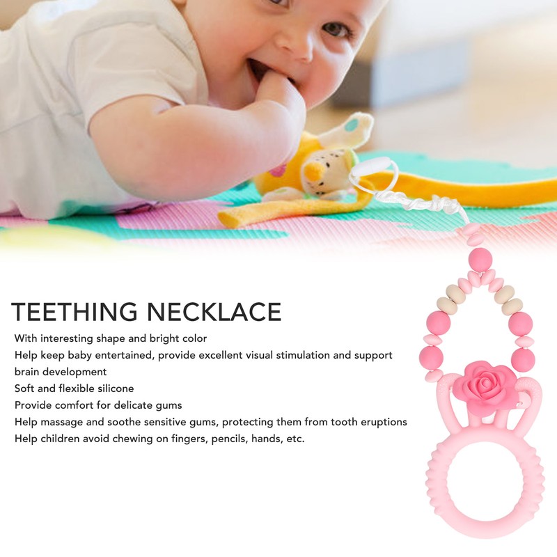 Teething Necklace Gum Massage Silicone Baby Teether Cute Bright Color