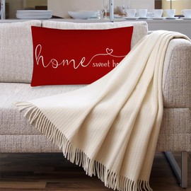 MFGNEH Home Sweet Home Quotes Farmhouse Pillow Covers 12x20 Inch,Home Decorative Throw Pillow Case Cushion Cover,Home Gifts,Housewarming Gift,Red