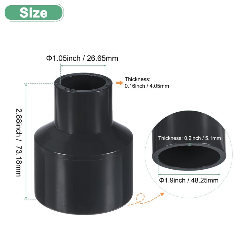 M METERXITY 1-Pack UPVC Reducer Pipe Fitting, 1-1/2"x3/4" Reducing Coupling
