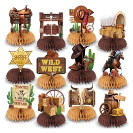 Bubaxuce Cowboy Decorations Honeycomb Table Centerpieces 12 Pieces Western Table Ornaments For Tables Wild West Cowboy Decorations 3D Western Table Accents