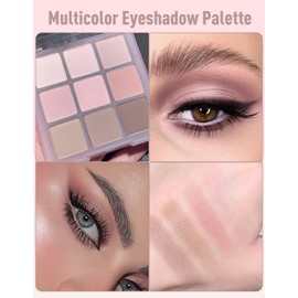 Wugbc 9 Colors Nude Eyeshadow Palette, Matte Beige Light Brown Eye Shadow Makeup Kit Blendable Highly Pigmented Natural Everyday Eye Looks Neutral Eyeshadow Palette with Brush Travel-Friendly