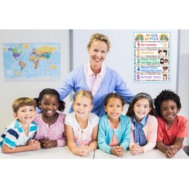 JUESMOS Voice Level Poster Classroom Decorations Boho Rainbow Voice Poster Chart Noise Level Posters Policies Educational Posters Classroom Rules Sign for Back to School Elementary Teachers Supplies