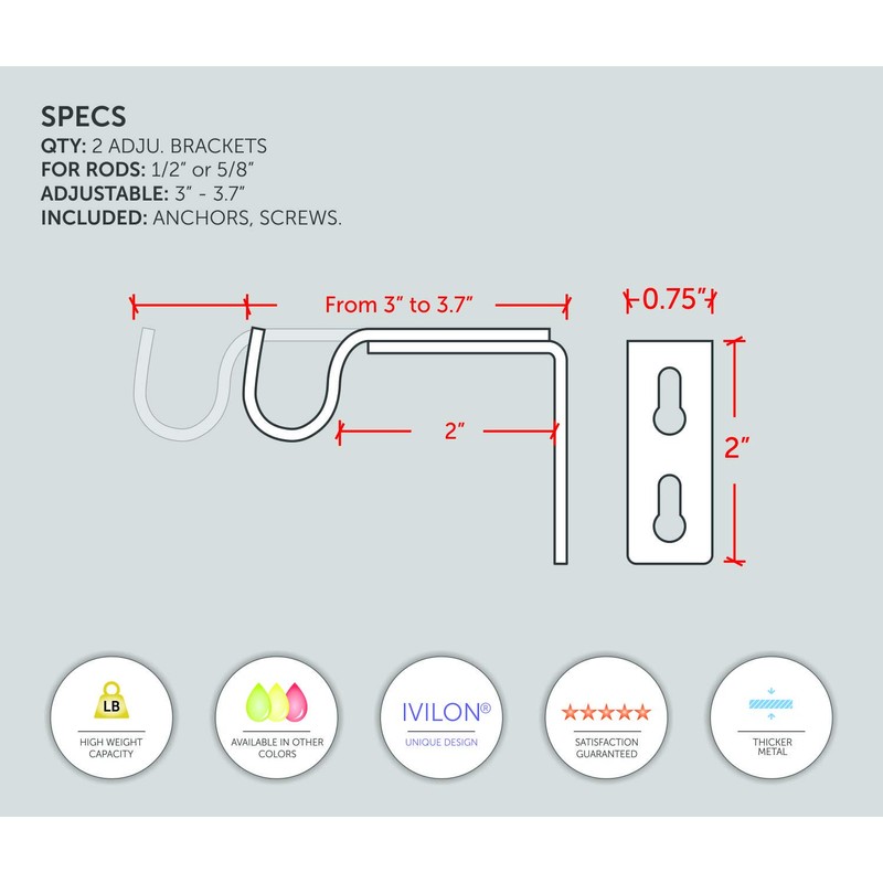 Ivilon Short Projection Brackets for Curtain Rods - for 1/2
