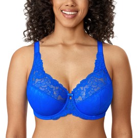 DELIMIRA Women's Beauty Lace Non Padded Minimiser Full Figure Underwire Bra Sky Blue 44H