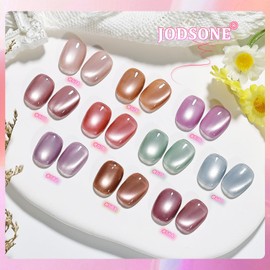 JODSONE Jelly Cat Eye Gel Nail Polish Set (with Base Coat &Top Coat & Magnet Stick) Sweet Gentle Jelly Cat Eye