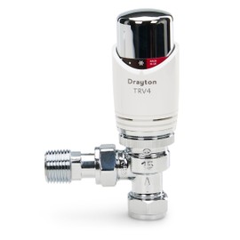 Drayton TRV4 Classic Angled Thermostatic Radiator Valve TRV 07 05 150 White Chrome 15mm x 1/2" Radiator Thermostat Valve