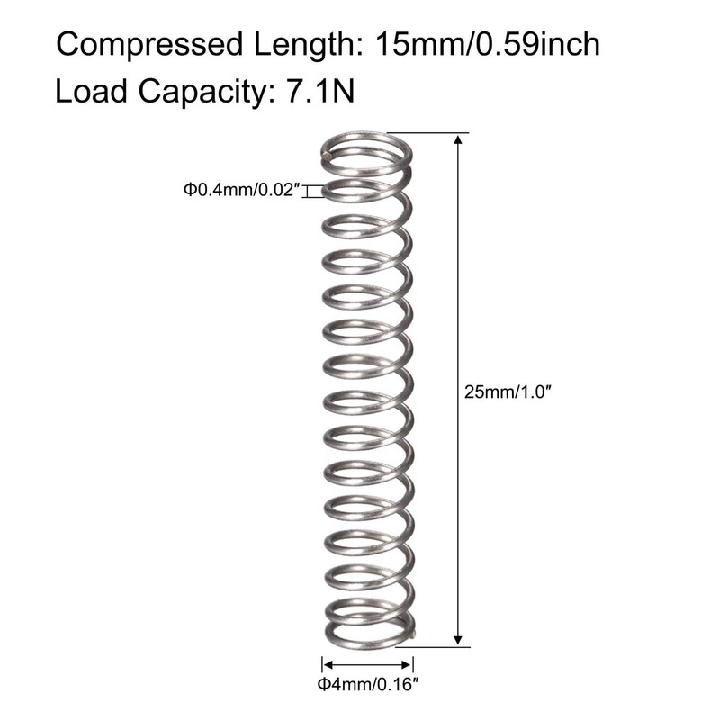 TOP-VIGOR 30Pcs Compression Spring, 4mm OD, 0.4mm Wire Size, 25mm