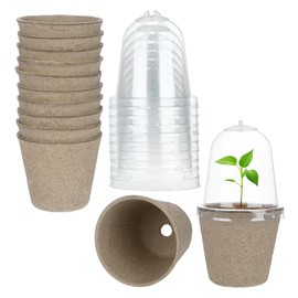 M METERXITY 20-Pack Peat Pots, 2.36 Inch Round Garden Germination Nursery Pots with Humidity Dome, Seed Germination Trays for Planting/Flower/Vegetable/Gardening Supplies[Middle Hole]