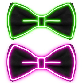 Hercicy 2 Pcs Light up Bow Tie for Men LED Neon Bowtie Funny Ties Kids Boys Girls Women Glow in the Dark Party Costume (Pink, Fluorescent Green)