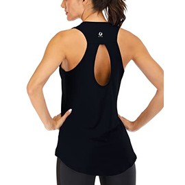 ICTIVE Yoga Tops for Women Loose Fit Workout Backless Sleeveless Keyhole Open Back Racerback Summer Shirts Black L