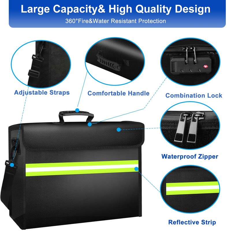 6500°F Large Fireproof Document Organizer with Lock,10 Layers Heat Insulated＆Waterproof