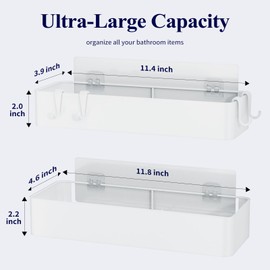 Kitsure Large Shower Caddy - 2 Pack Adhesive Shower Organizer, Drill-Free Shower Shelves for Inside Shower, Rustproof Stainless Steel Shower Rack for Bathroom, White