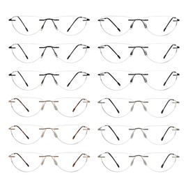 LUR 12 Pack Rimless Reading Glasses for Women Men Half Moon Lightweight Readers +1.25