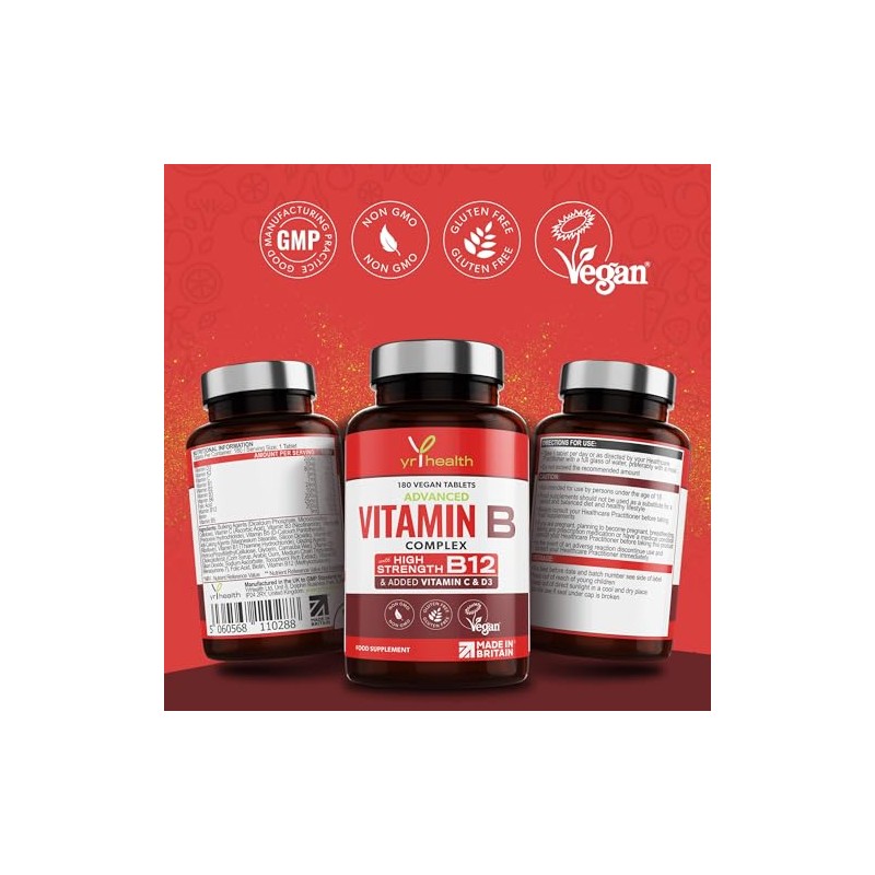 Vegan Vitamin B Complex Advanced with Added Vitamins D3 &