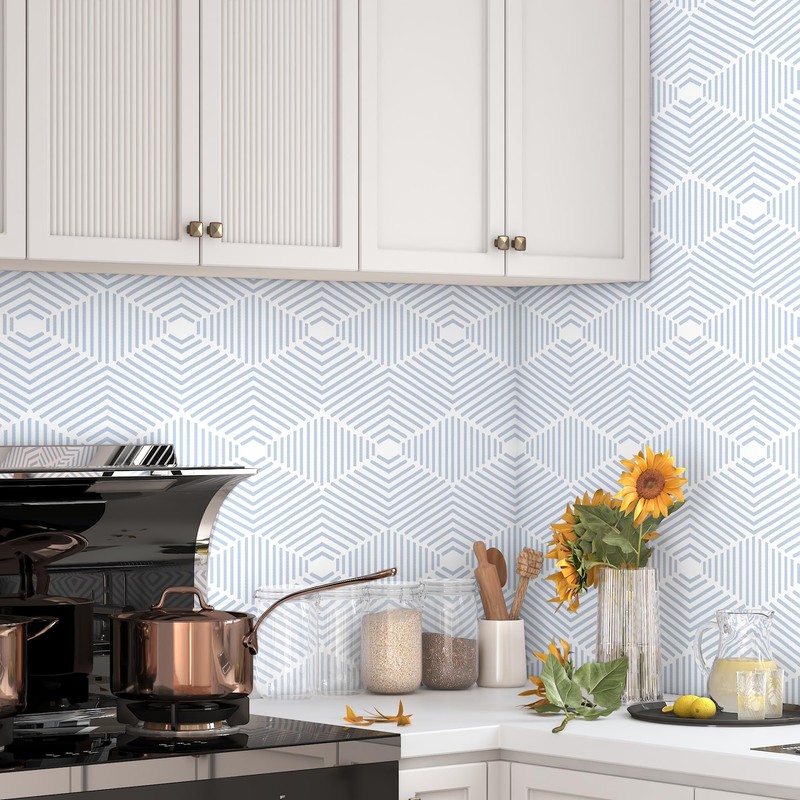 Blue Peel and Stick Wallpaper Boho 17.3"x197" Blue and White