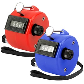 KTRIO Hand Counter Counter, 4-Digit Counter, 2 Pieces ABS Counter Clicker with Lanyard for Person Counter, Coaching, Knitting, Golf and Row Counter (Blue and Red)