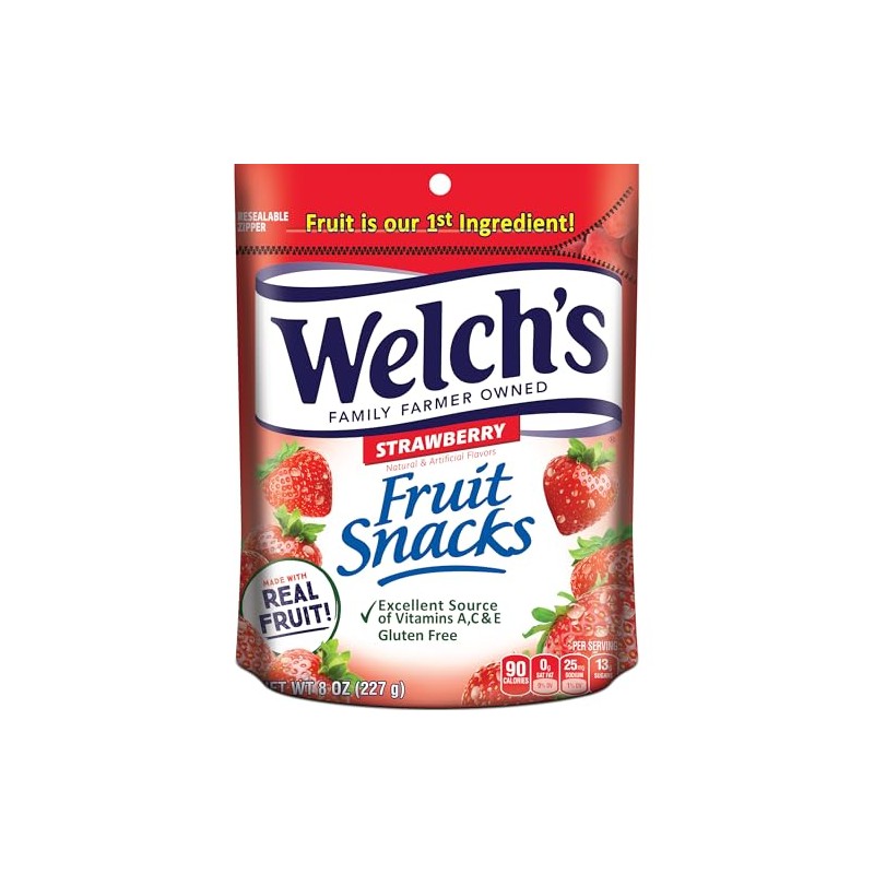 Welch's Fruit Snacks, Strawberry, Perfect for Sharing, Bulk Bag, 8