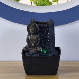 Zen'Light - Zimmerbrunnen Buddha Harmonie - Wasserbrunnen mit geräuschloser Pumpe - LED-Brunnen mit 2 Farben - Abnehmbarer Statue - Geschenkidee für Zen und Fengshui - Höhe: 18 cm