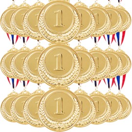 Plus Award Medals 24 PCS - LINKPEACE Gold Medals with Neck Ribbon, Steel Metal for Party Favor Decorations and Sports Awards (Diameter 2.56in) (24 Pcs Gold Medals)