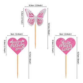 36 piezas de decoración para cupcakes para el día de la madre, diseño de mariposas con texto en inglés "I Love Mom" (madre y mariposa)
