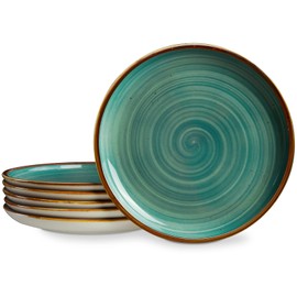 ONEMORE Ceramic Dinner Plates Set of 6, 8.5 inch Small Stoneware Plates for Appetizer, Salad and Dessert. Oven, Microwave and Dishwasher Safe Plate, Stackable, Rustic Kitchen Porcelain Dish, Teal