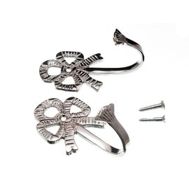 Curtain Tie Back Hold Back Hooks Large Bow 80 Mm Chrome + Screws (1 Pair)