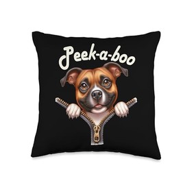 Funny - Peek-a-boo - Staffordshire Bull Terrier Throw Pillow