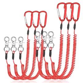 6 Pack Heavy Duty Fishing Lanyard Steel Wire Coiled Lanyard Kayak Retractable Tool Leash Fishing Rod Safety Lanyard Fishing Gear Lanyard Tether Accessories with Alloy Clips for Pliers Boating (Red)